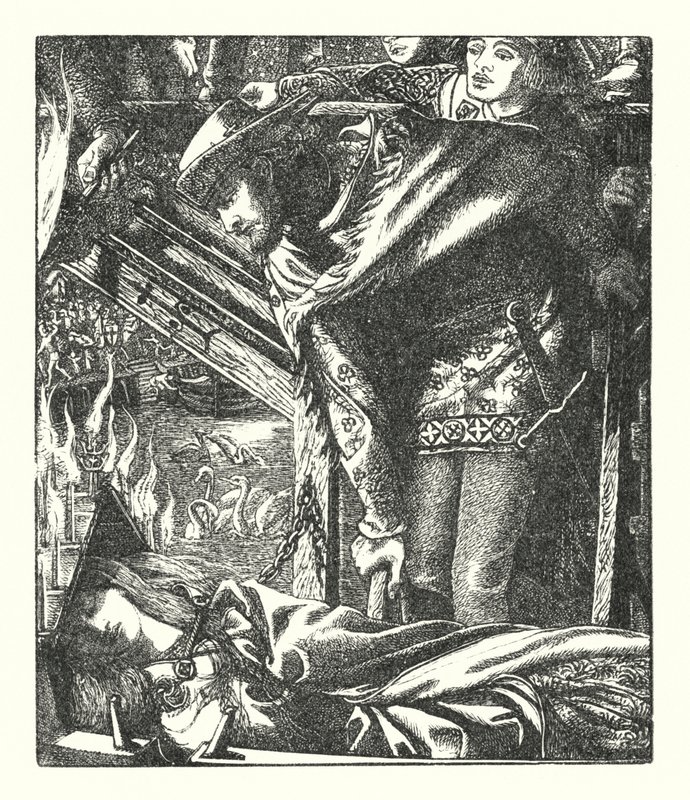 The Lady of Shalott (gravyr) av Dante Gabriel (after) Rossetti