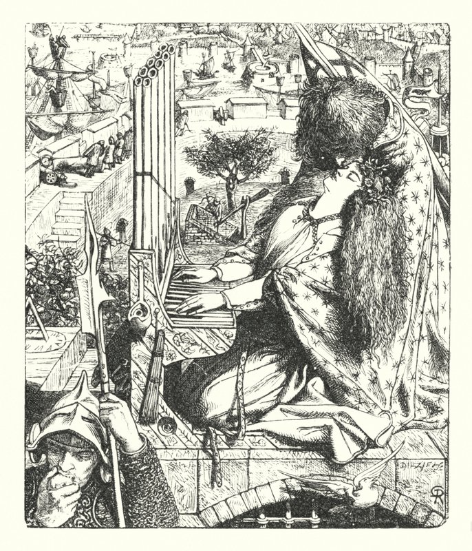 Konstpalatset (gravyr) av Dante Gabriel (after) Rossetti