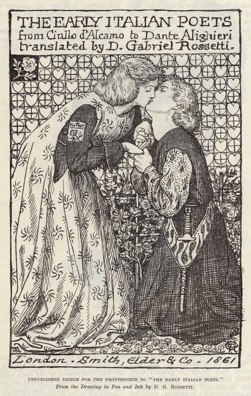 Opublicerad design för frontispicen till De tidiga italienska poeterna av Dante Gabriel Charles Rossetti
