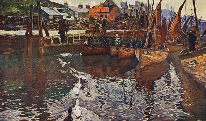 Tarbert Harbour, Loch Fyne (färglitografi) av David (after) Murray