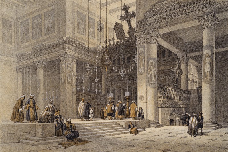 St Helenakyrkan (färg litho) av David (after) Roberts