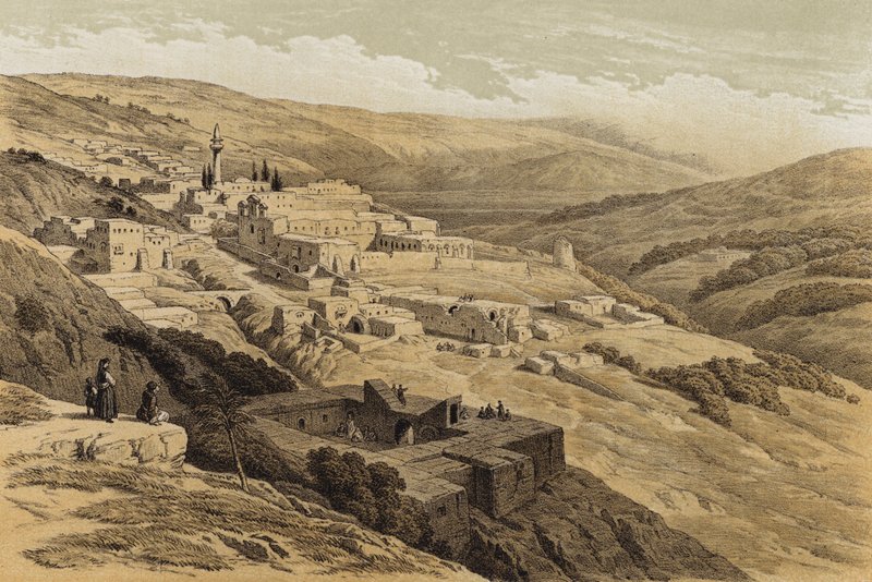 Klostret Terra Santa, Nazareth (färg litho) av David (after) Roberts