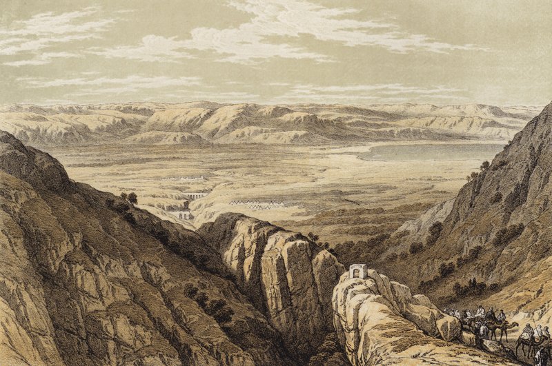 Nedstigning på Jordandalen (färg litho) av David (after) Roberts