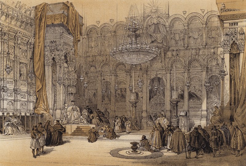 Heliga gravens grekiska kyrka (färg litho) av David (after) Roberts