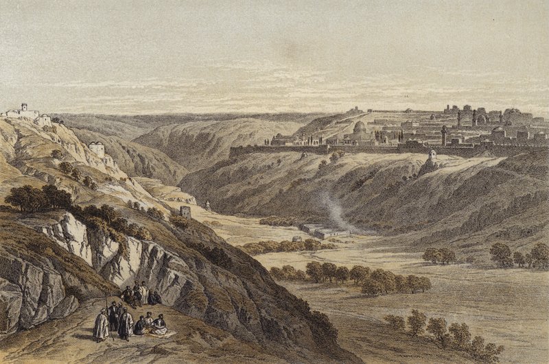 Jerusalem från Oljeberget (färg litho) av David (after) Roberts