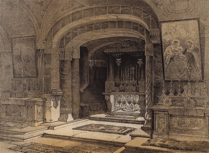 Bebådelsens helgedom, Nasaret (färg litho) av David (after) Roberts