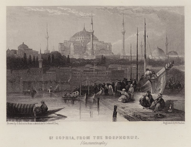 St Sophia, från Bosporen, Konstantinopel (färg litho) av David (after) Roberts