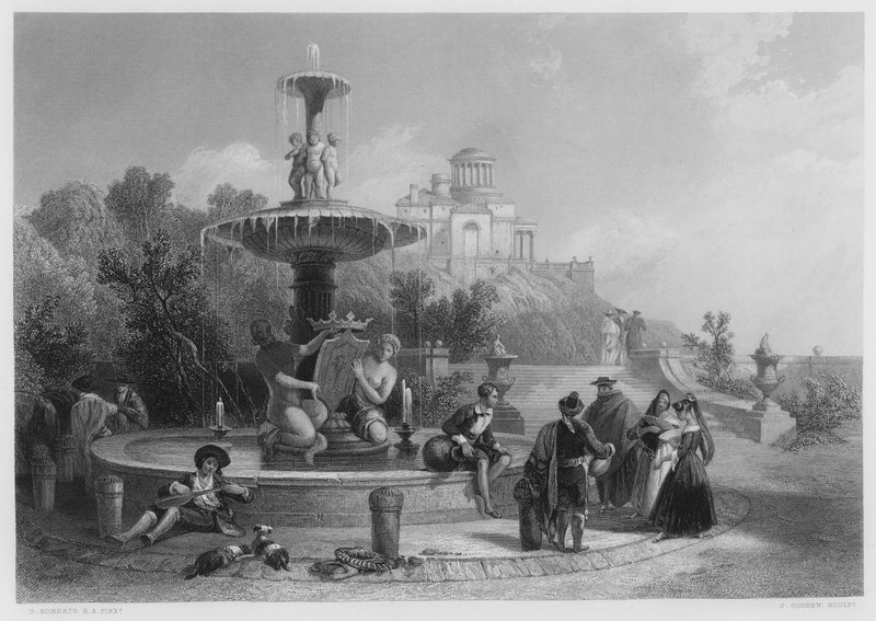 Fontänen i Madrid, från bilden i den kungliga samlingen (gravyr) av David (after) Roberts
