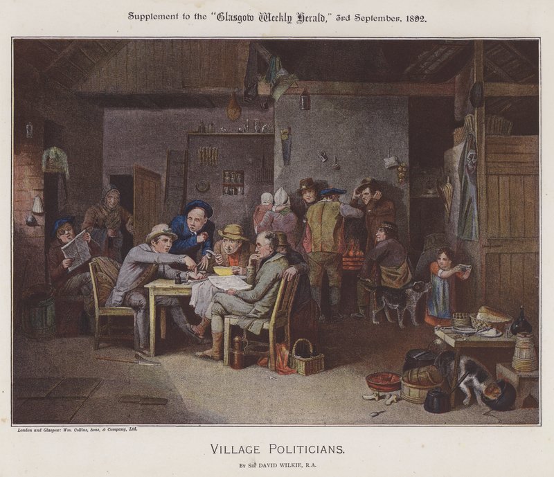 Bypolitiker (färg litho) av David (after) Wilkie