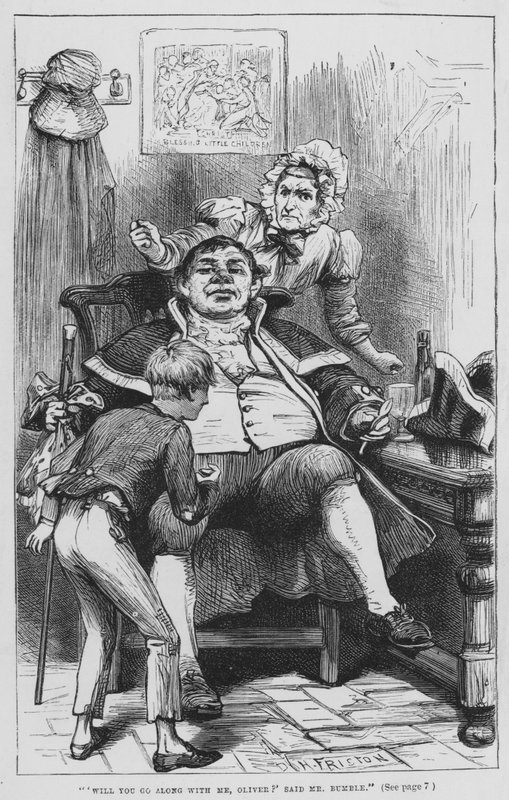 Illustration för Oliver Twist av Charles Dickens (gravyr) av David Henry Friston