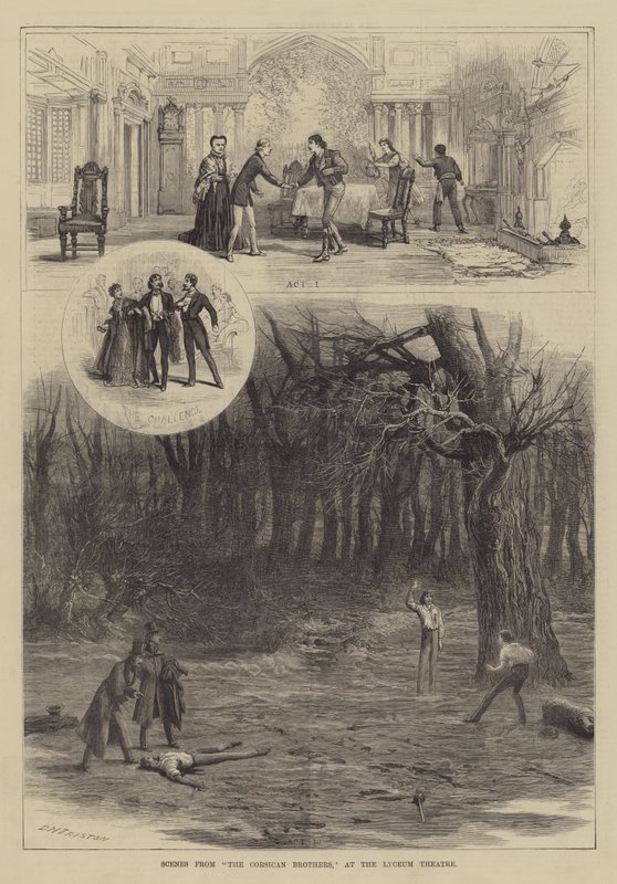 Scener från The Corsican Brothers, på Lyceum Theatre av David Henry Friston