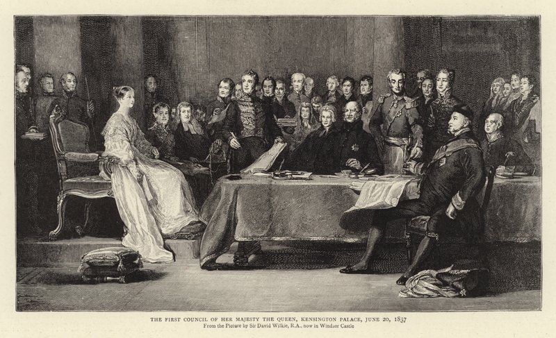 Hennes Majestät drottningens första råd, Kensington Palace, 20 juni 1837 av David Wilkie