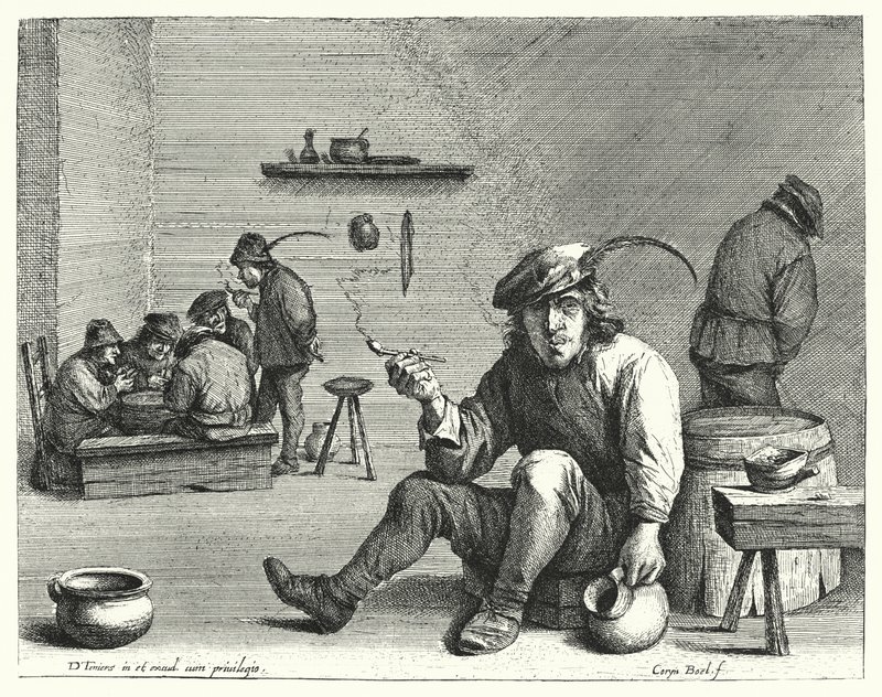 Rökaren (gravyr) av David the Younger (after) Teniers