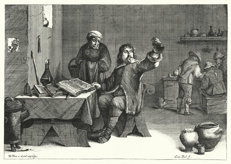 Urinläkaren (gravyr) av David the Younger (after) Teniers