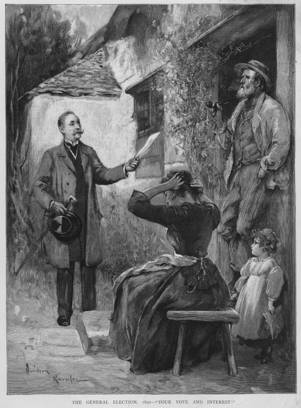 Sök efter röster under den brittiska allmänna valkampanjen 1892 (litho) av Davidson Knowles