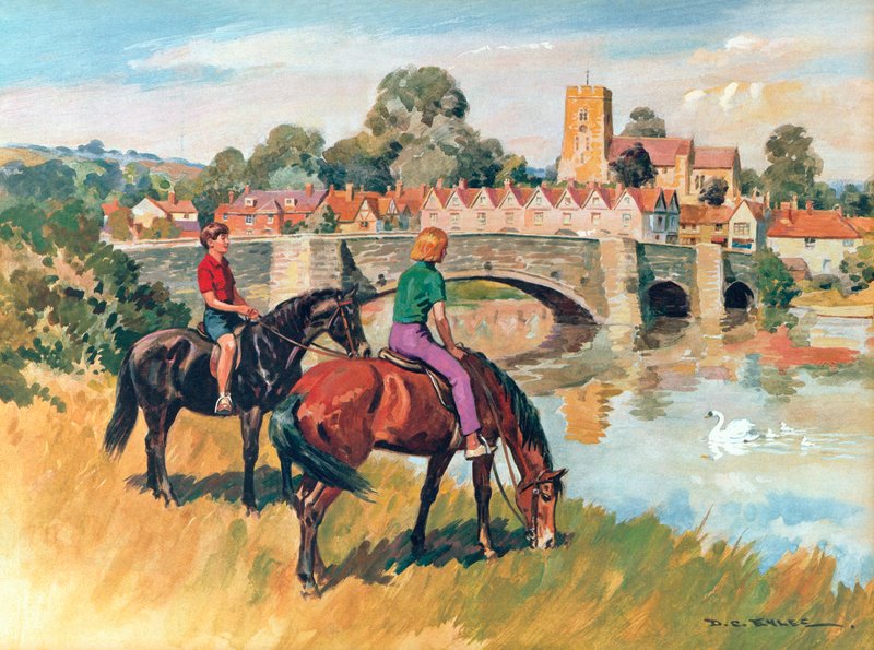 Engelsk lantlig scen (färglitografi) av Derek Charles Eyles