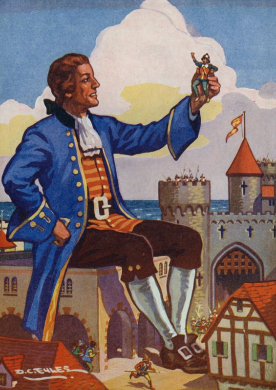 Gulliver och de små människorna (färglitografi) av Derek Charles Eyles