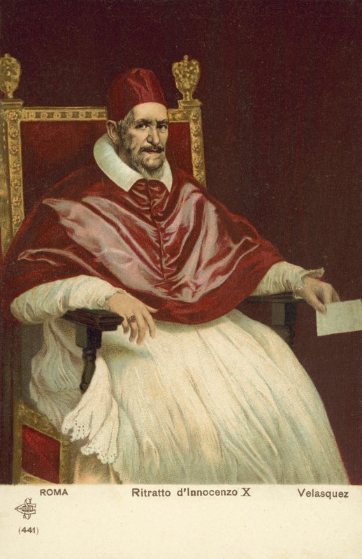 Porträtt av påven Innocentius X (lito i färg) av Diego Rodriguez de Silva y (after) Velazquez