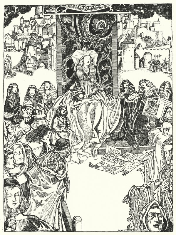 Prinsessan och friarna (gravyr) av Dion Clayton Calthrop