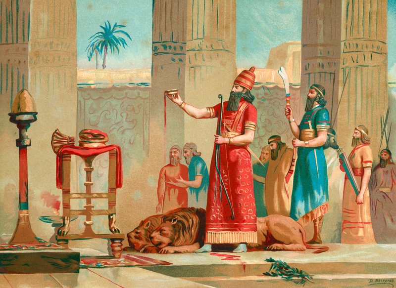 Ashurbanipal offrar lejon av Dionisio Baixeras Verdaguer