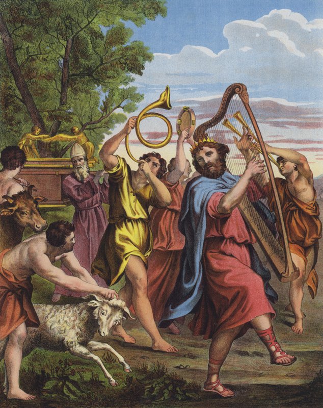 Kung David dansar framför förbundsarken när han för den till Jerusalem av Domenichino
