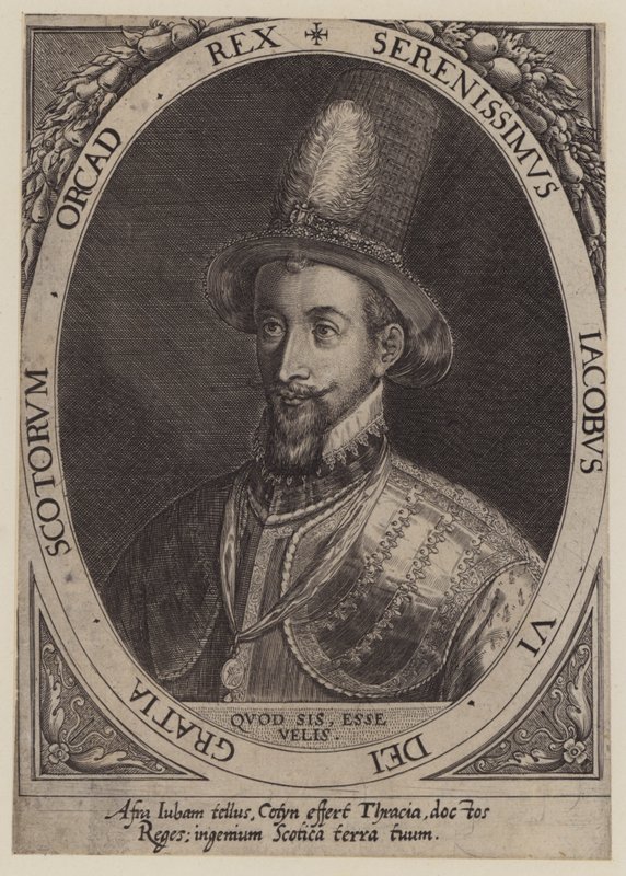 King James VI av Skottland (gravyr) av Dominicus or Custodis Custos
