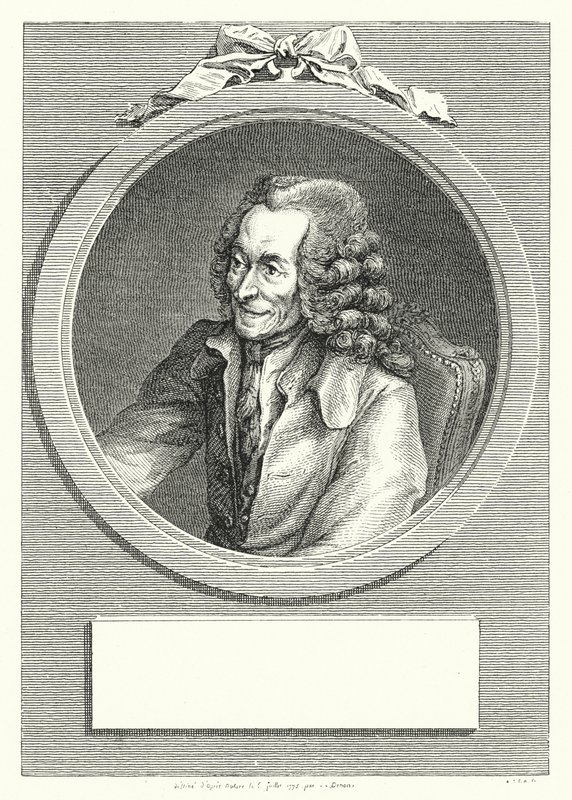 Voltaire, fransk upplysningsskribent och filosof (gravyr) av Dominique Vivant (after) Denon