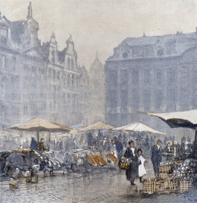 Bryssel at Early Morning (färg litho) av Donald (after) Maxwell