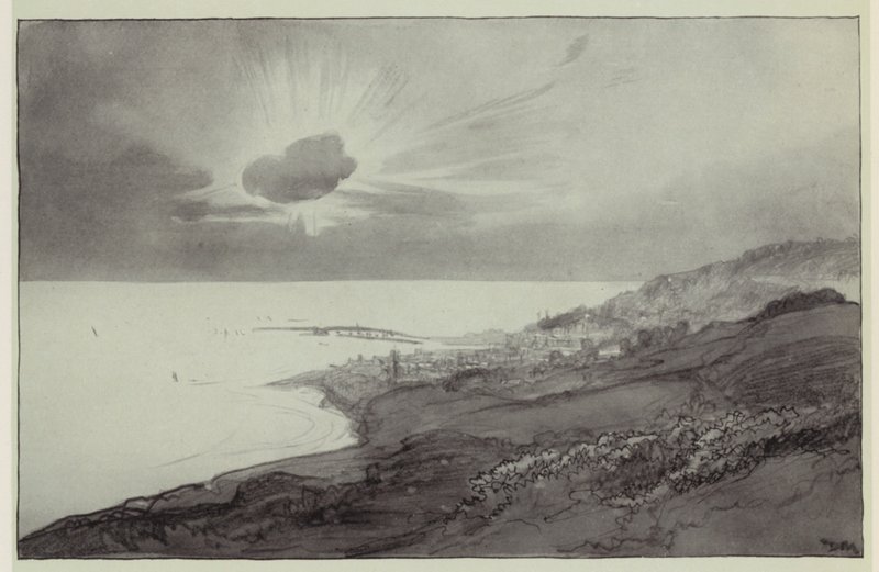 Lyme Regis från Charmouth Hills (litografi) av Donald (after) Maxwell