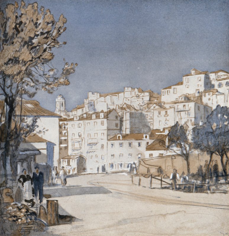 Gamla Lissabon idag (färg litho) av Donald (after) Maxwell