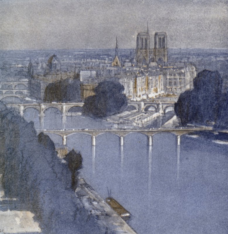 Paris och Seine (färg litho) av Donald (after) Maxwell