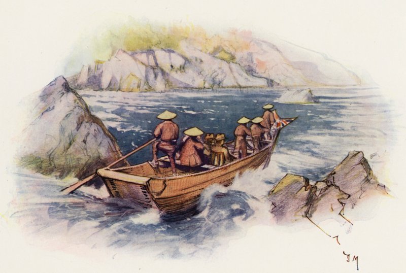 Shooting the Rapids, Japan (färglitografi) av Donald (after) Maxwell