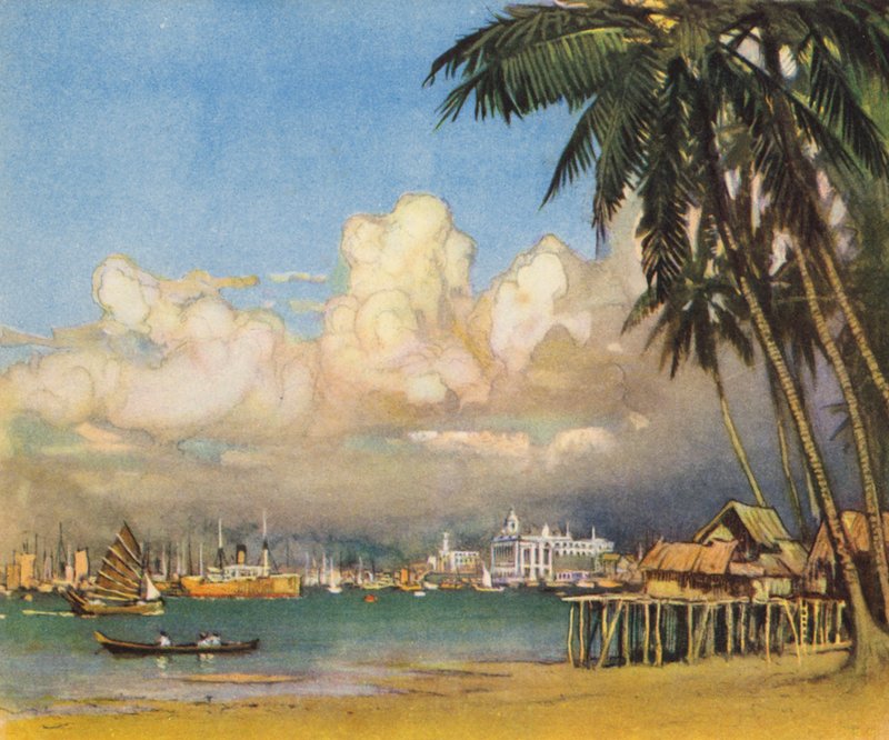 Singapore (färglitografi) av Donald (after) Maxwell