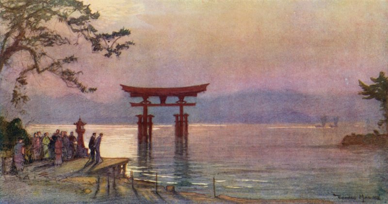 Torii i Inlandshavet, Japan (färglitografi) av Donald (after) Maxwell