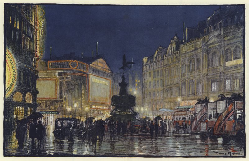 Imperiets hjärta, ett intryck av Piccadilly Circus i skymningen av Donald Maxwell