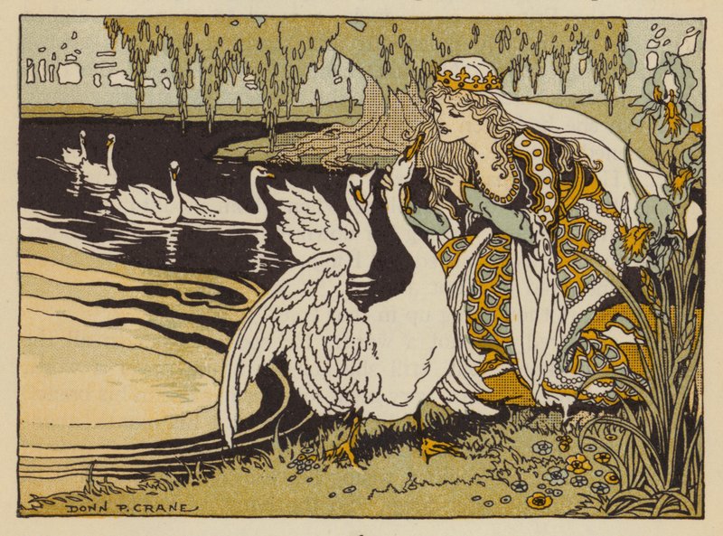 De sex svanarna, tysk saga (färg litho) av Donn P. Crane
