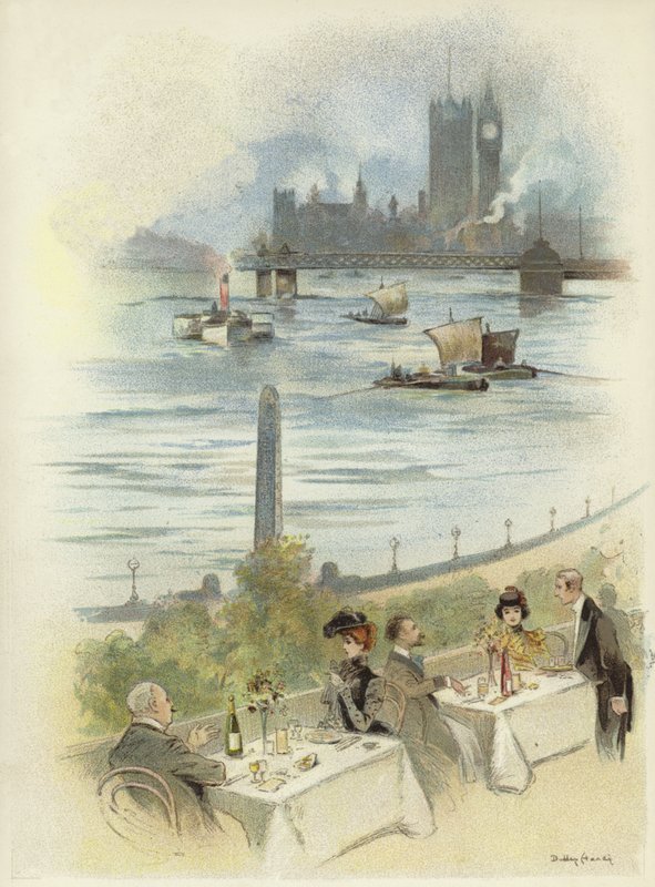 Lunch på terrassen med utsikt över Themsen av Dudley Hardy