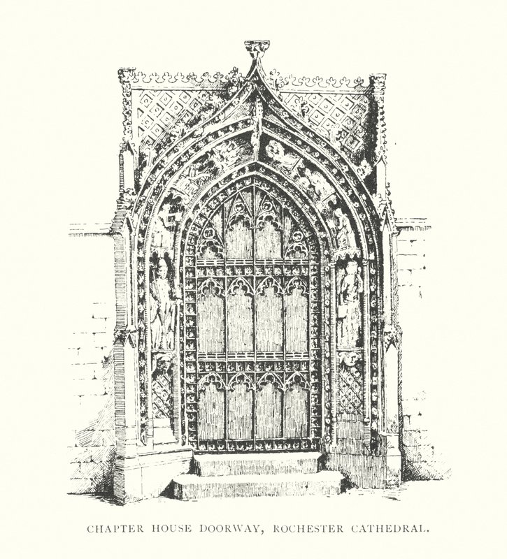Dörr till kapitelhuset, Rochester Cathedral (litografi) av Duncan Moul