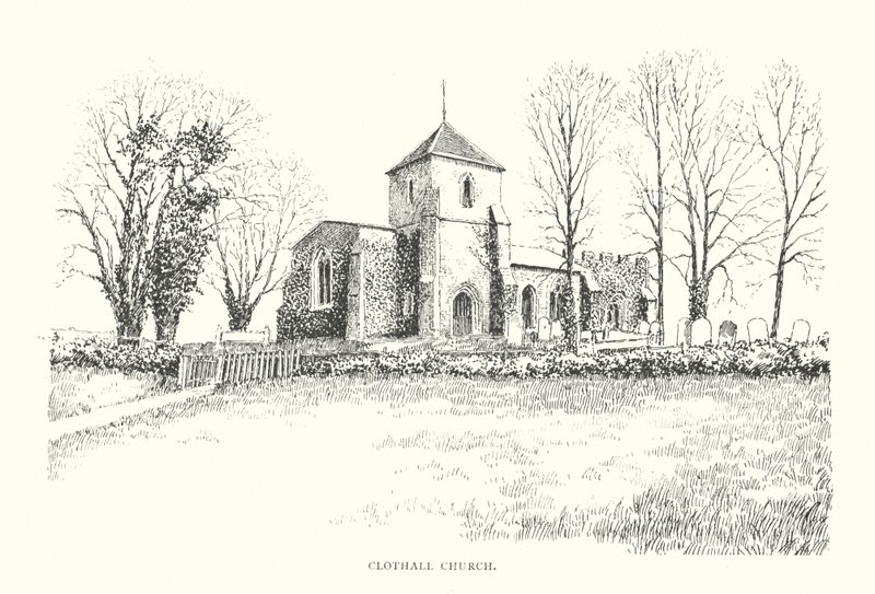 Clothall Church (litografi) av Duncan Moul