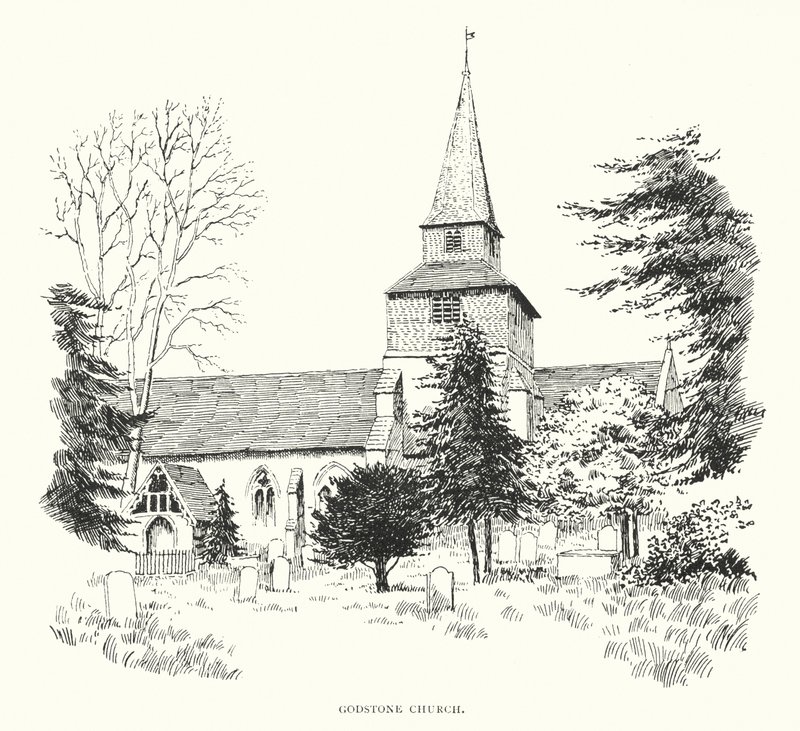 Godstone kyrka (litografi) av Duncan Moul
