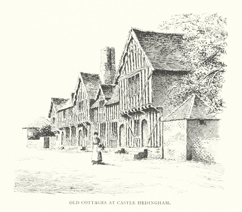 Gamla stugor vid Castle Hedingham (litografi) av Duncan Moul