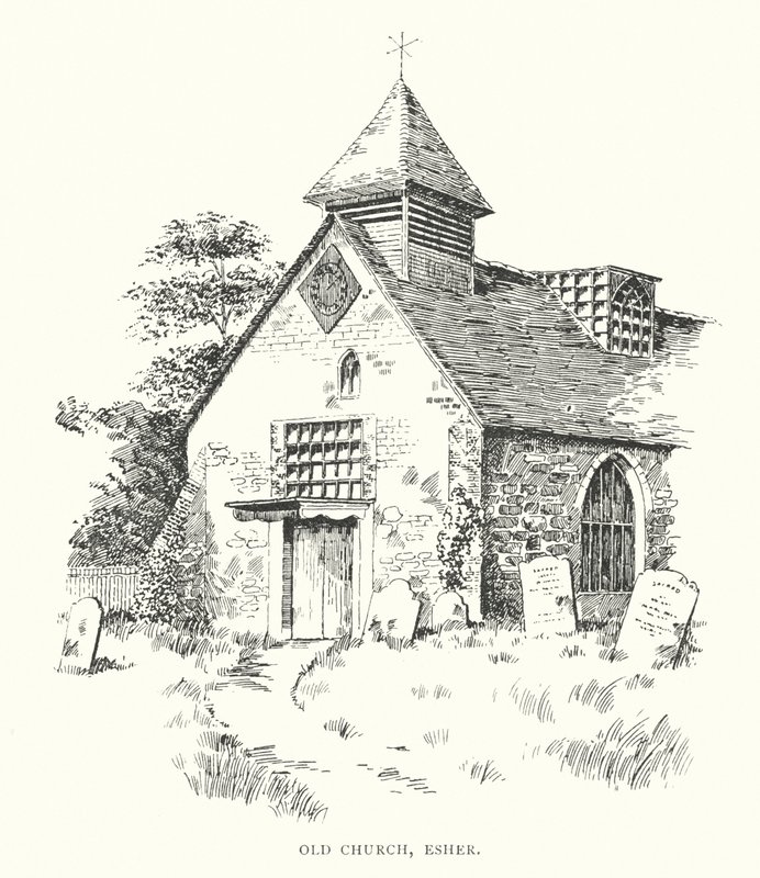 Gamla kyrkan, Esher (litografi) av Duncan Moul