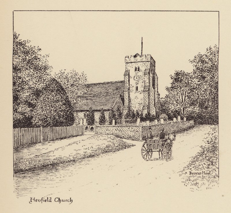Sussex: Henfields kyrka (litografi) av Duncan Moul