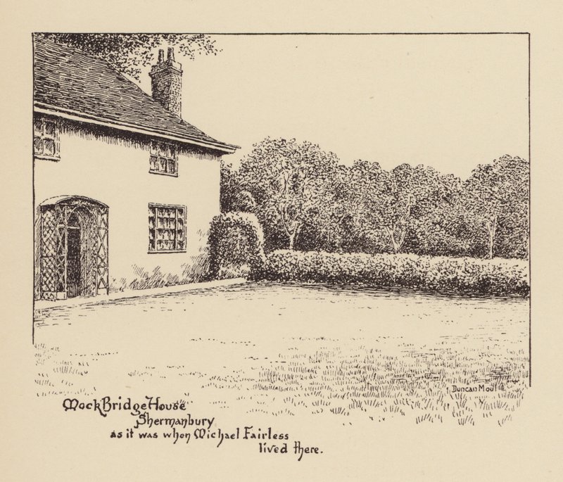 Sussex: Mock Bridge House, Shermanbury som det såg ut när Michael Fairless bodde där (litografi) av Duncan Moul