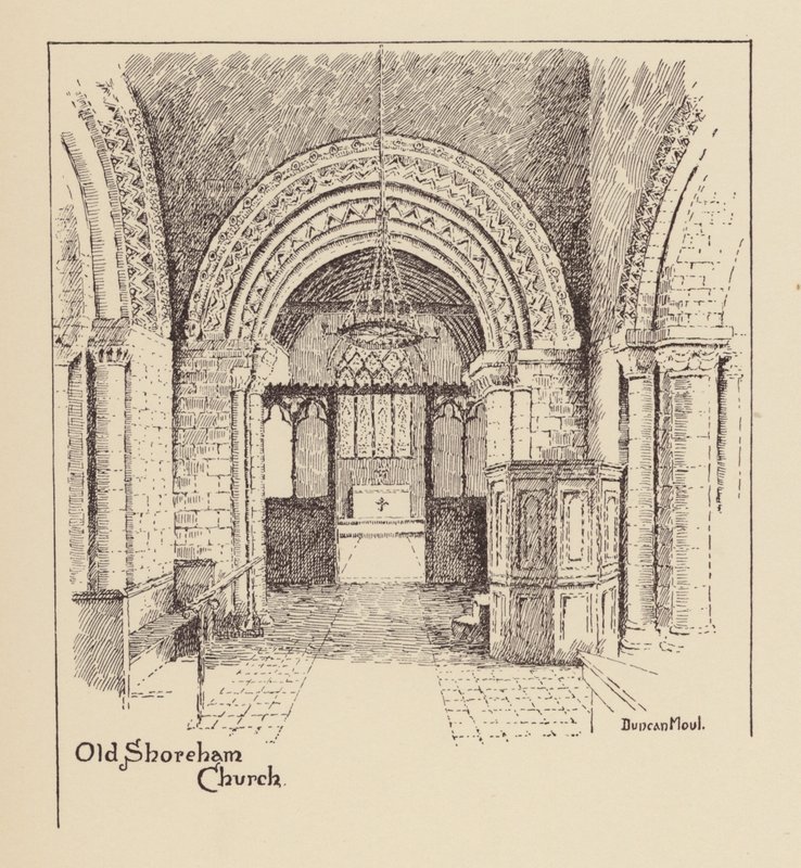 Sussex: Old Shoreham Church (litografi) av Duncan Moul