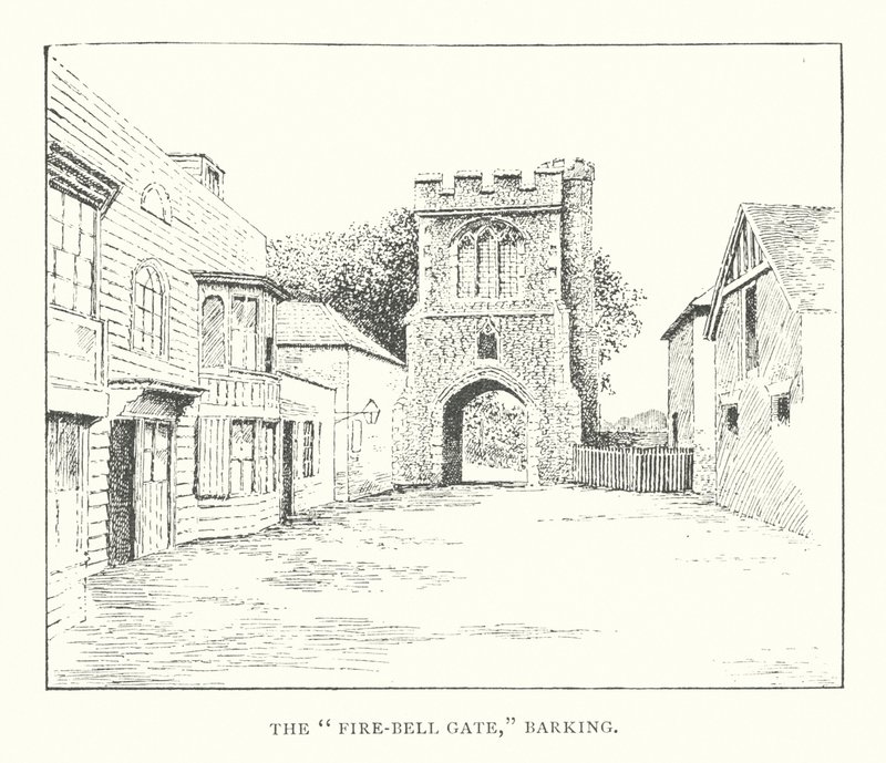 "Fire-Bell Gate", Barking (litografi) av Duncan Moul