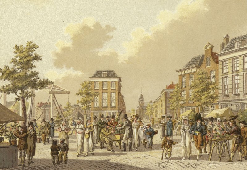 Blomstermarknad, Rotterdam, 1807 av Dutch School