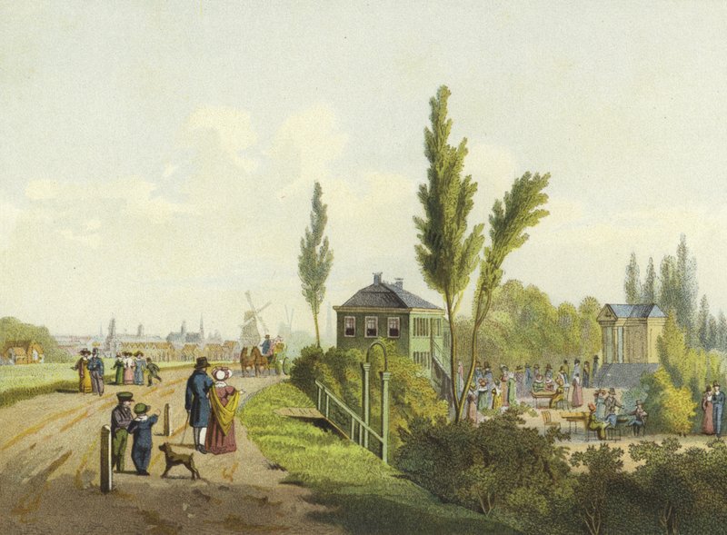 Land en Zigt, trädgård utanför Haarlemmerpoort, Amsterdam, 1800-talet av Dutch School