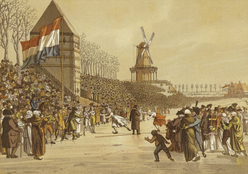 Skridskolopp för kvinnor, Leeuwarden, Nederländerna, 1805 av Dutch School