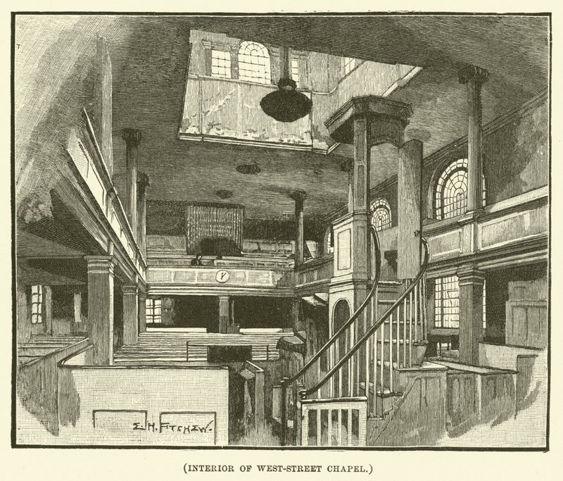 Interiör av West-Street Chapel (gravyr) av E.H. Fitchew